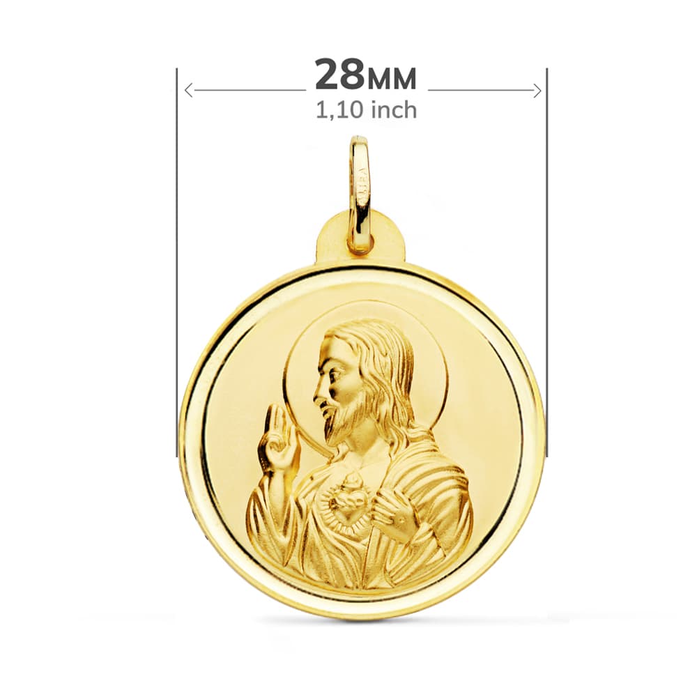 18K Escapular Bezel Virgin Carmen And Heart Of Jesus 28 mm