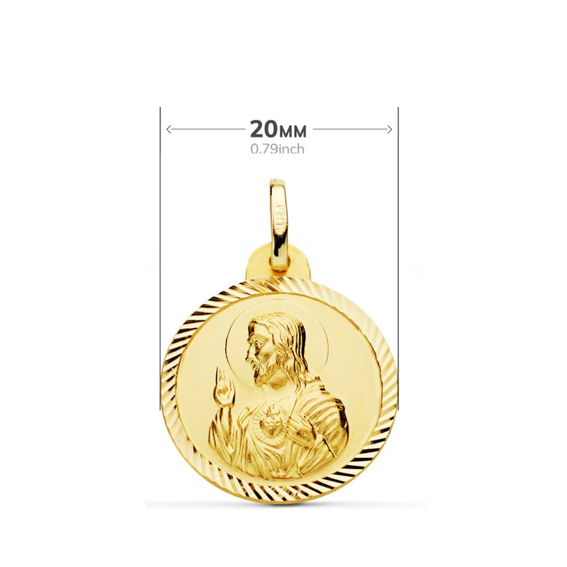 18K Helix Scapular Virgin Carmen and Heart of Jesus 20 mm