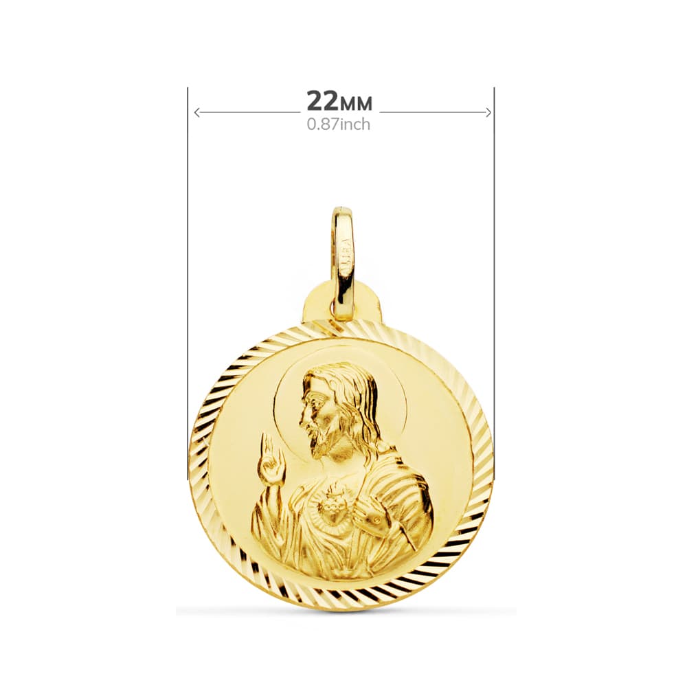 18K Escapular Propeller Virgin of Carmen and Heart of Jesus. 22 mm