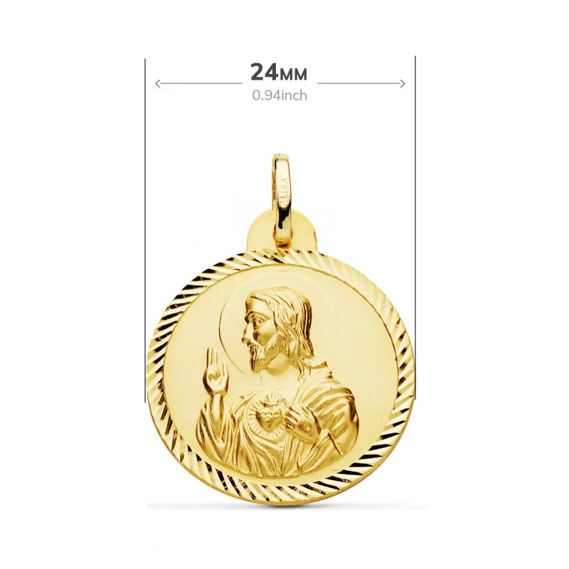 Vierge Scapulaire de Carmen et Cœur de Jésus 18K Ajouré Brillant 31 x 27 mm