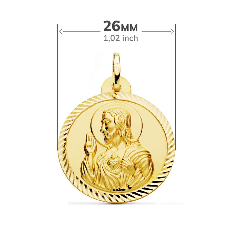 18K Escapulario Helice Virgen Del Carmen Corazon De Jesus 26 mm