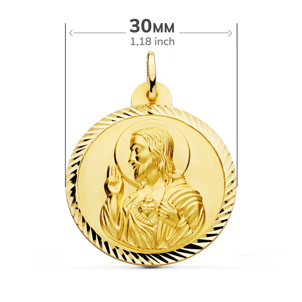 18K Escapular Propeller Virgin Carmen And Heart Of Jesus 30 mm
