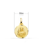18K Escapulario Tallado Virgen Del Carmen Corazon De Jesus 14 mm