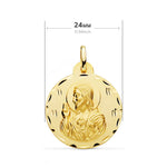 18K Escapulario Tallado Virgen Del Carmen Y Corazon De Jesus 24 mm