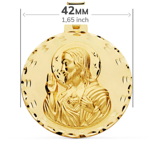 Lunette de médaille de la Vierge Marie Del Carmen 18 carats 16 mm