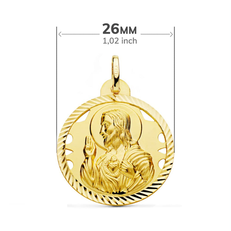18K Openwork Helix Scapular of the Virgin of Carmen and the Heart of Jesus 26 mm