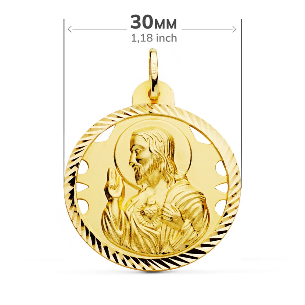 18K Escapular Helix Cut-out Virgin Carmen And Heart Of Jesus 30 mm