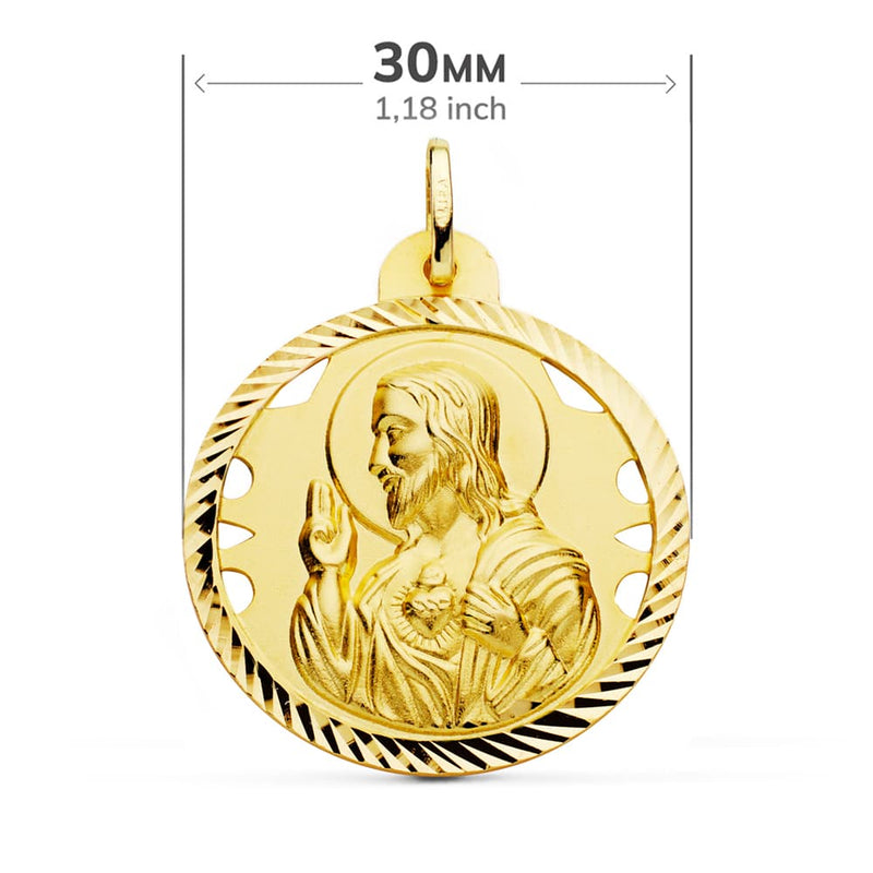 18K Openwork Helix Scapular of the Virgin of Carmen and the Heart of Jesus 30 mm