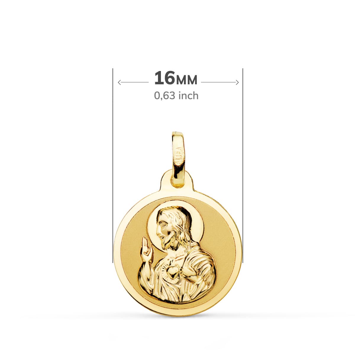 18K Escapular Shine Virgin of Carmen and Heart of Jesus 16 mm