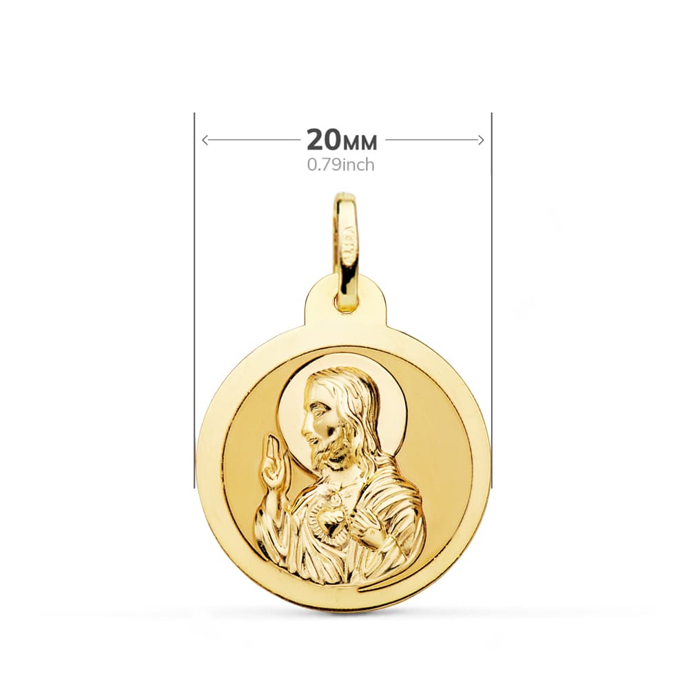 18K Escapular Shine Virgin of Carmen and Heart of Jesus 20 mm