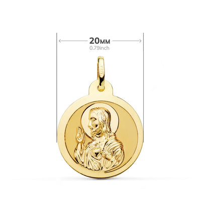 18K Shiny Scapular of the Virgin of Carmen and the Heart of Jesus 20 mm