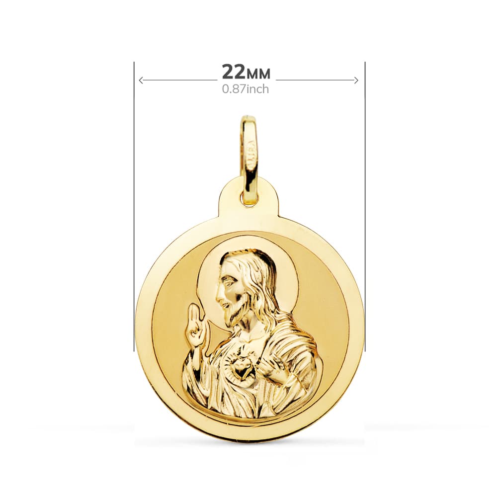 18K Escapular Shine Virgin of Carmen and Heart of Jesus 22 mm