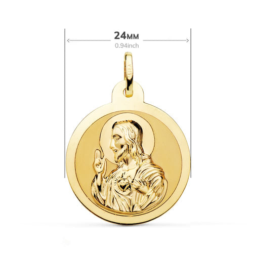 18K Escapulario Brillo Virgen Del Carmen Corazon Jesus 24 mm