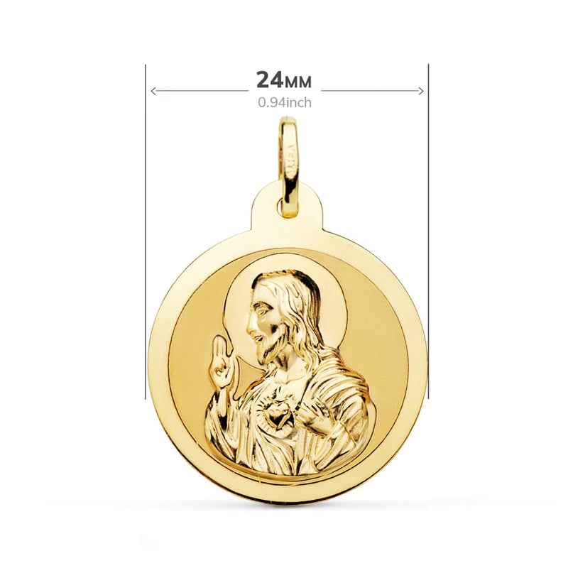 18K Shiny Scapular Virgen Del Carmen Heart of Jesus 24 mm