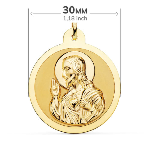 18K Shiny Scapular Virgin of Carmen and Heart of Jesus 30 mm