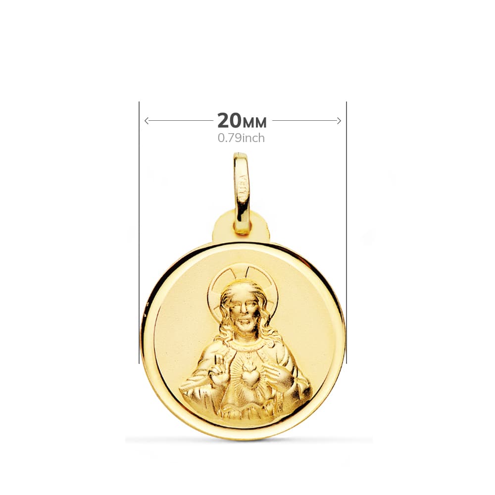 18K Escapular Virgin of Carmen Heart Jesus Bezel 20 mm