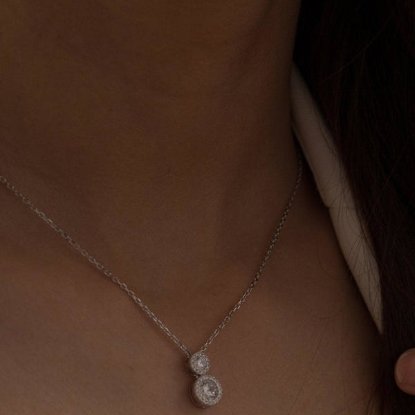 Shiny Silver Pendant with Double Zirconia Design