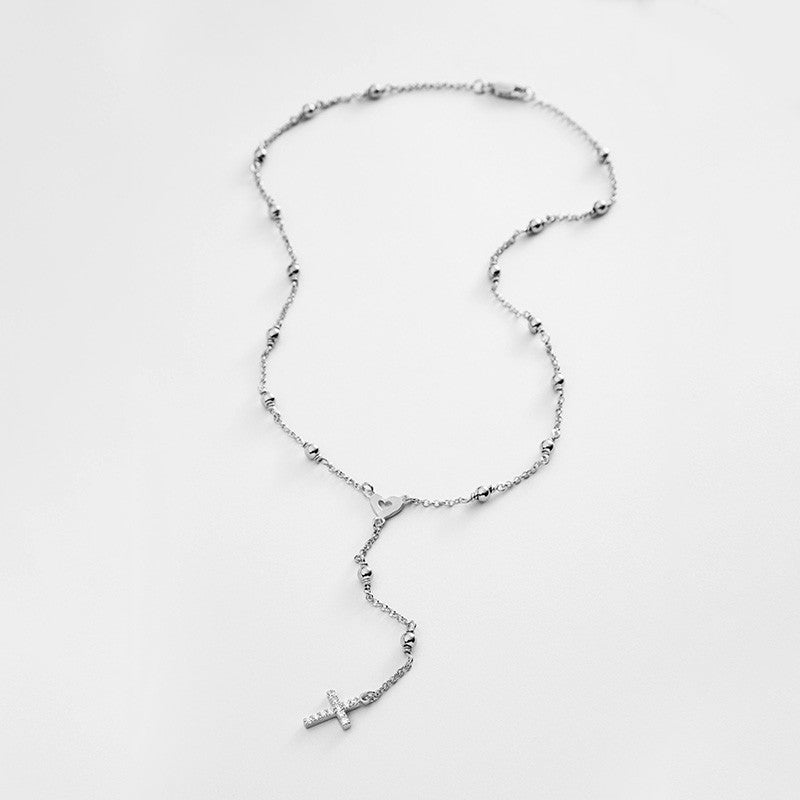 Silver Rosary Necklace with Zirconia