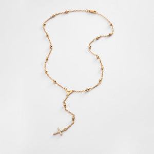 Gold Zirconia Rosary Type Necklace