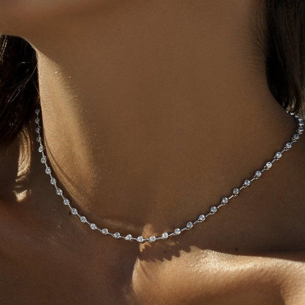 Short Silver Necklaces with Mini Zirconia Charms