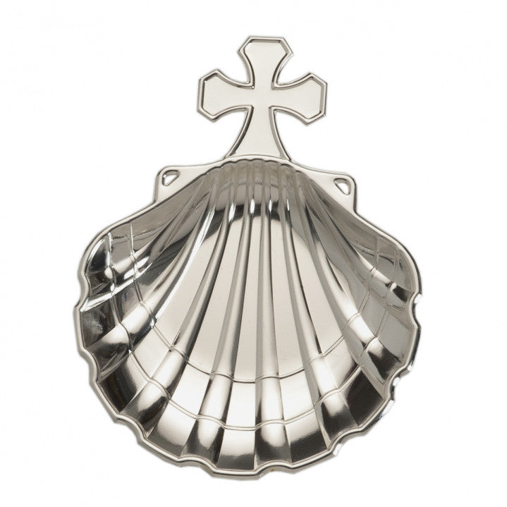 Concha Bautizo Metal Plateado con Cruz