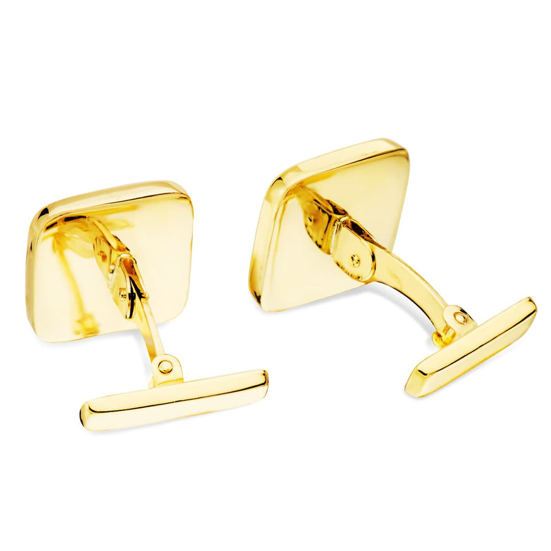 Boutons de manchette en onyx brillant en or jaune 18 carats, fermoir pivotant rigide 14x14 mm