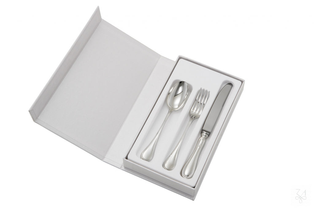 Set de cubertería de bebé Tris de 3 piezas en plata de ley en estuche de regalo