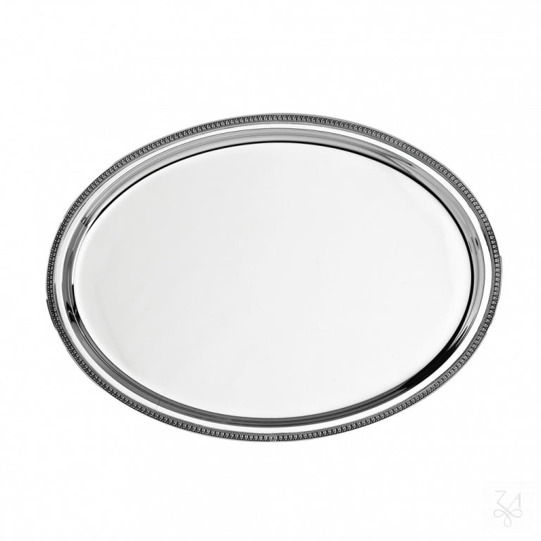 Bandeja oval modelo Imperio de plata de ley 925 con borde perlado sin asas