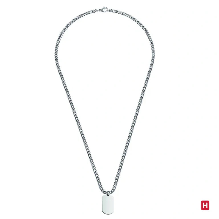 Rounded Steel Military Plate Necklace