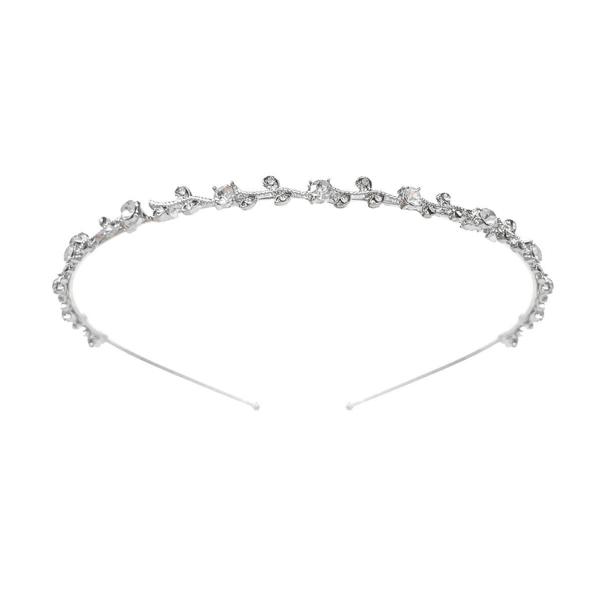 Diadema tiara de novia de perfil fino en metal hipoalergénico con circonitas