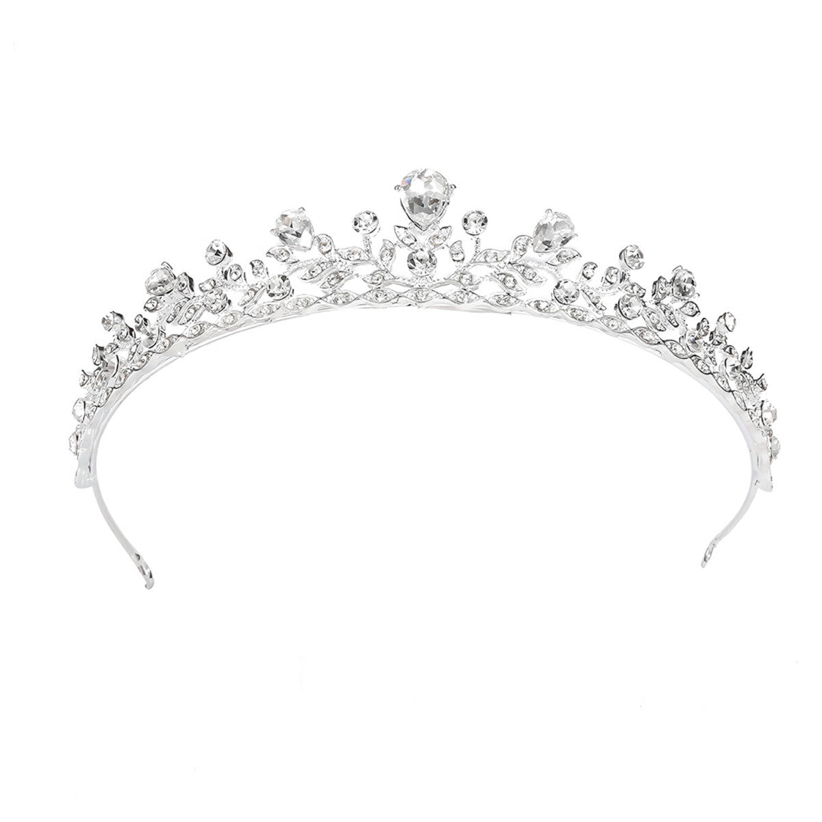 Tiara de novia alta en metal hipoalergénico con circonitas