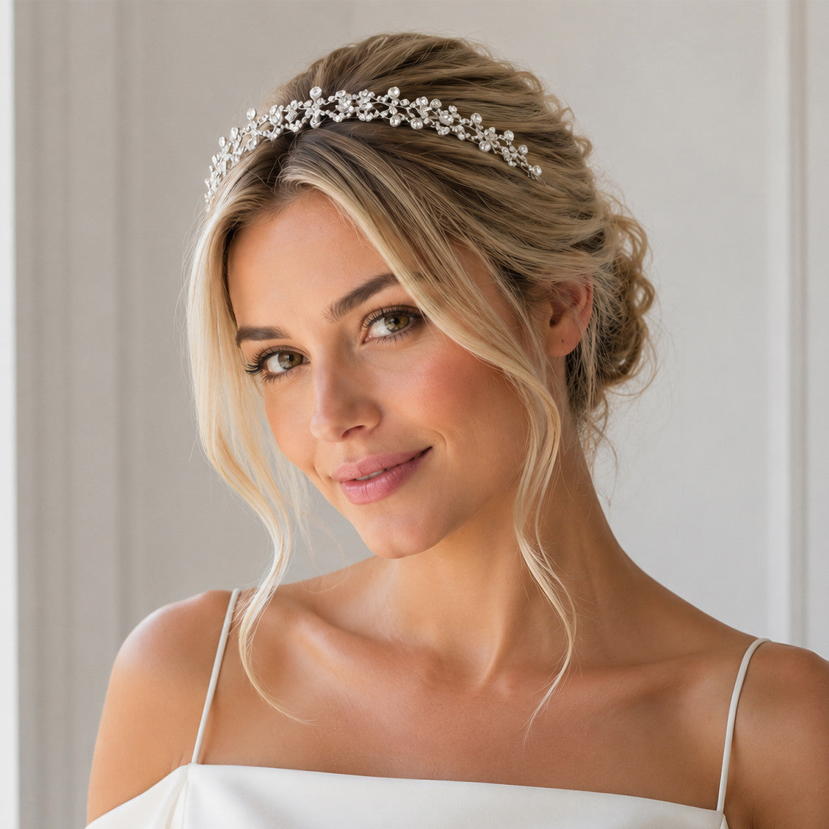 Detalle de la diadema de novia con circonitas
