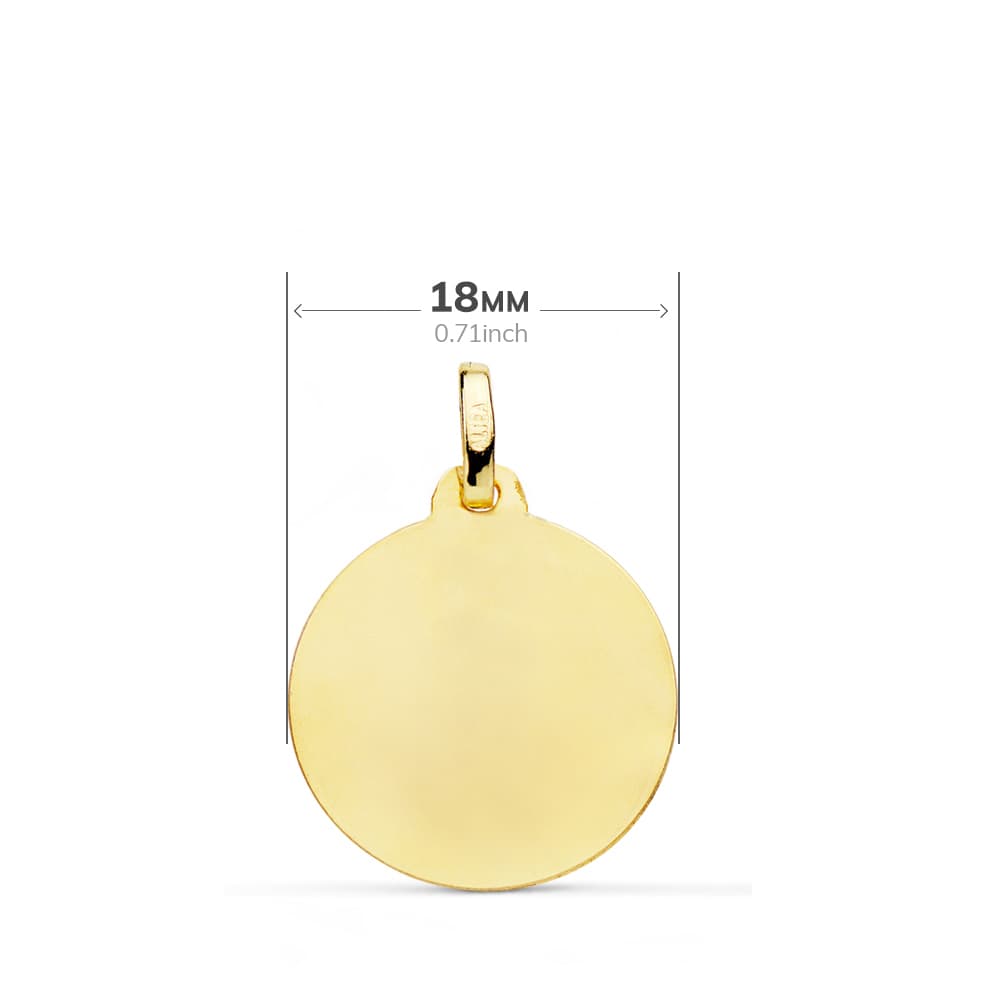 18K Medalla Oro Amarillo Santa Rita Filo Pulido 16 mm