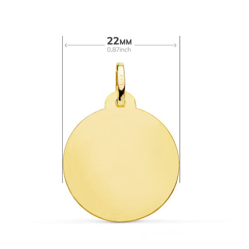 18K Medalla Oro Amarillo Santa Lucia Lisa Matizada 22 mm