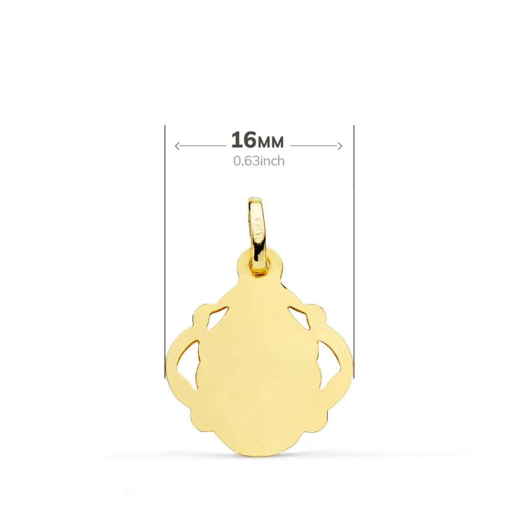 18K Medaille Jungfrau vom Carmen Durchbrochene Schellenkranz 16 mm