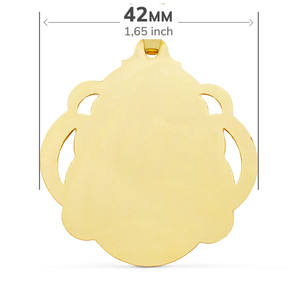18K Virgin Del Carmen Medal Openwork Tambourine 42 mm