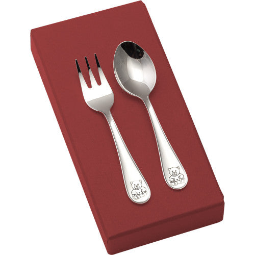 Coffret de 2 Couverts Enfant Ours en Argent Massif