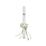 Baptism Pack Candle with Bow, Linen Cloth and Silver Plated Shell with Cross 