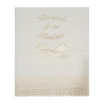 Baptism Pack Candle with Bow, Linen Cloth and Silver Roma Shell without Cross 