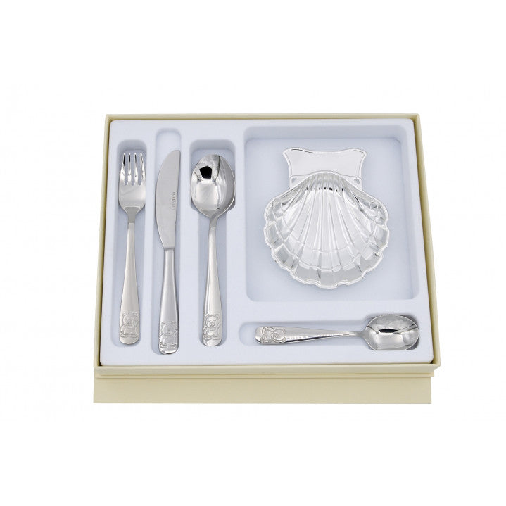 Christening Pack Cutlery and Baptismal Shell Silver Metal 