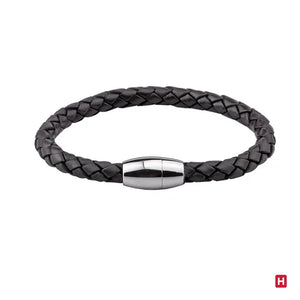 Men's Steel Leather Bracelet Black Style