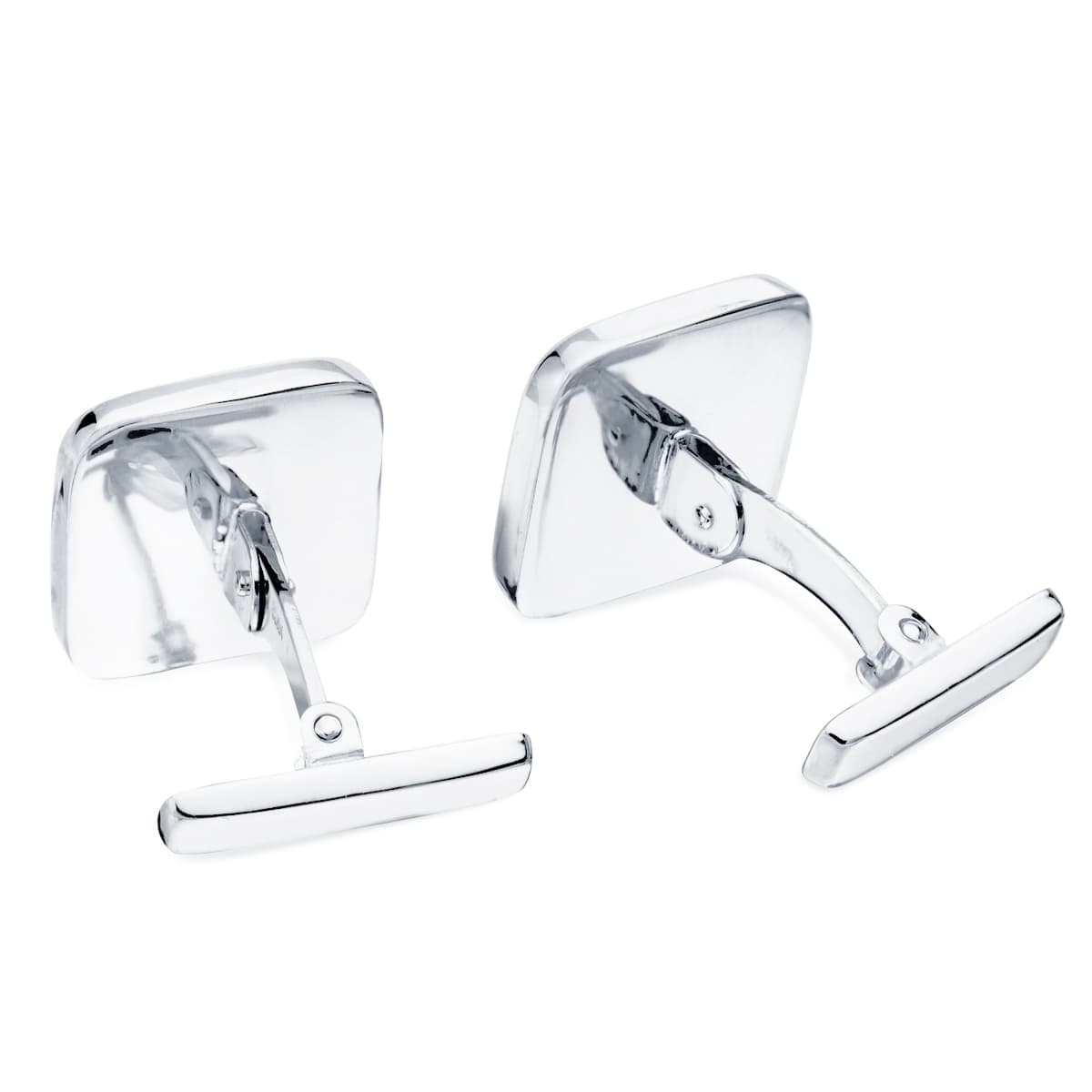 White Gold Square Cufflinks Matte and Glossy 14x14 mm Rigid Oscillating Closure