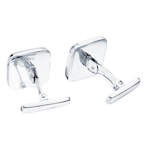 Boutons de manchette carrés en or blanc mat et brillant, fermoir pivotant rigide 14x14 mm