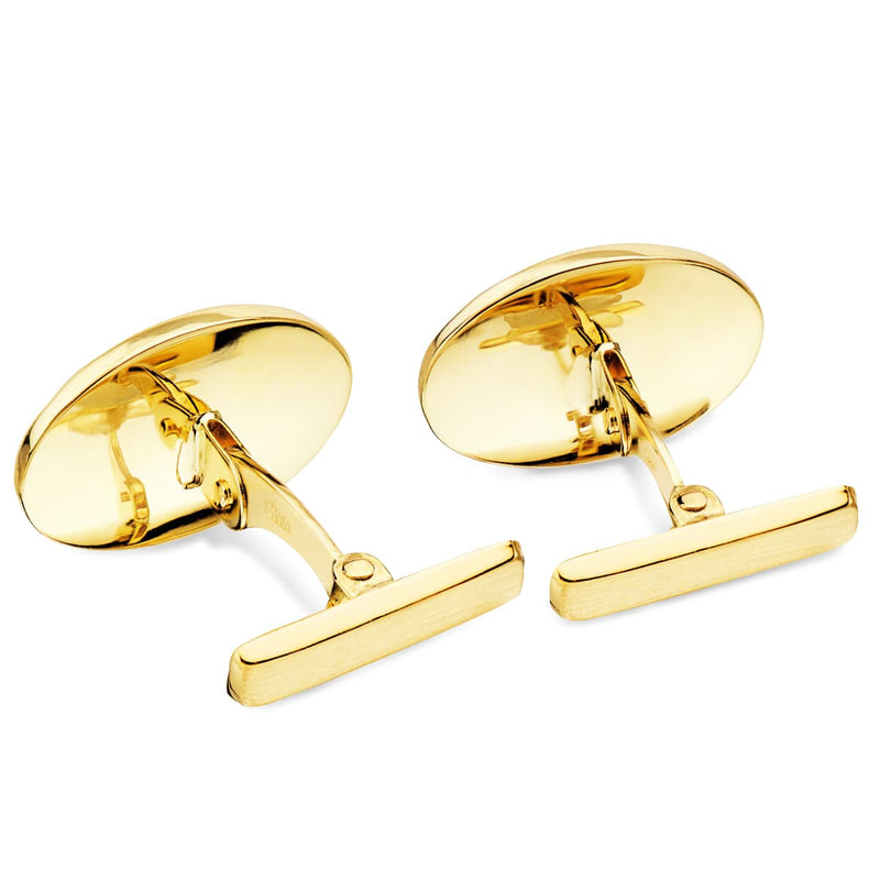 Boutons de manchette ovales Greca en or jaune mat et brillant, fermoir pivotant rigide 18x13 mm
