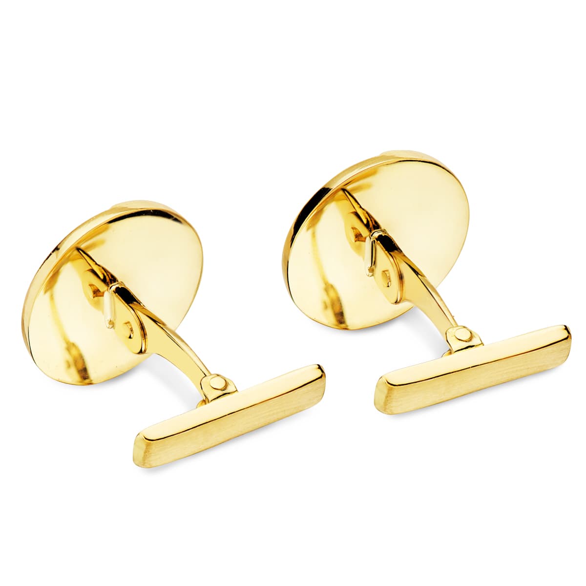 Yellow Gold Round Matte and Shiny Cufflinks 15mm Cubic Zirconia Rigid Swing Closure