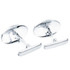 Boutons de manchette ovales Greca en or blanc mat et brillant, fermoir pivotant rigide 18x13 mm