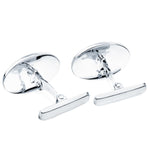 Boutons de manchette ovales Greca en or blanc mat et brillant, fermoir pivotant rigide 18x13 mm