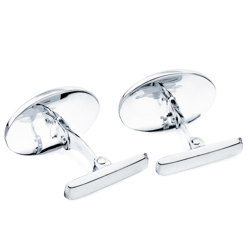 Boutons de manchette ovales Greca en or blanc mat et brillant, fermoir pivotant rigide 18x13 mm