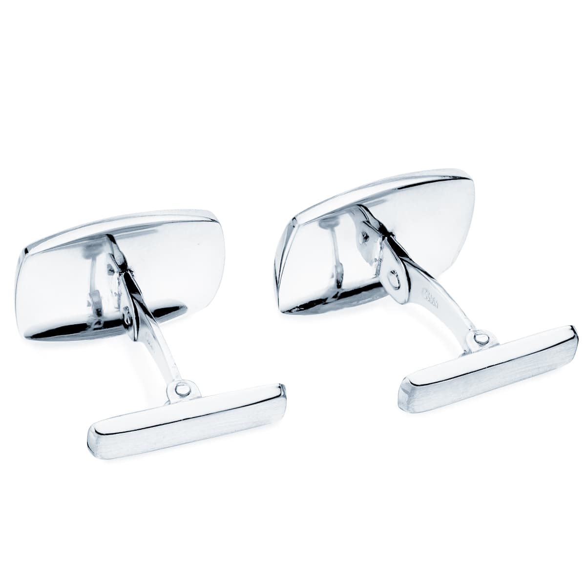 18K White Gold Cufflinks Matte and Shiny Barrel 17x13 mm Rigid Oscillating Closure
