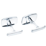 18K White Gold Cufflinks Matte and Shiny Barrel 17x13 mm Rigid Swinging Clasp